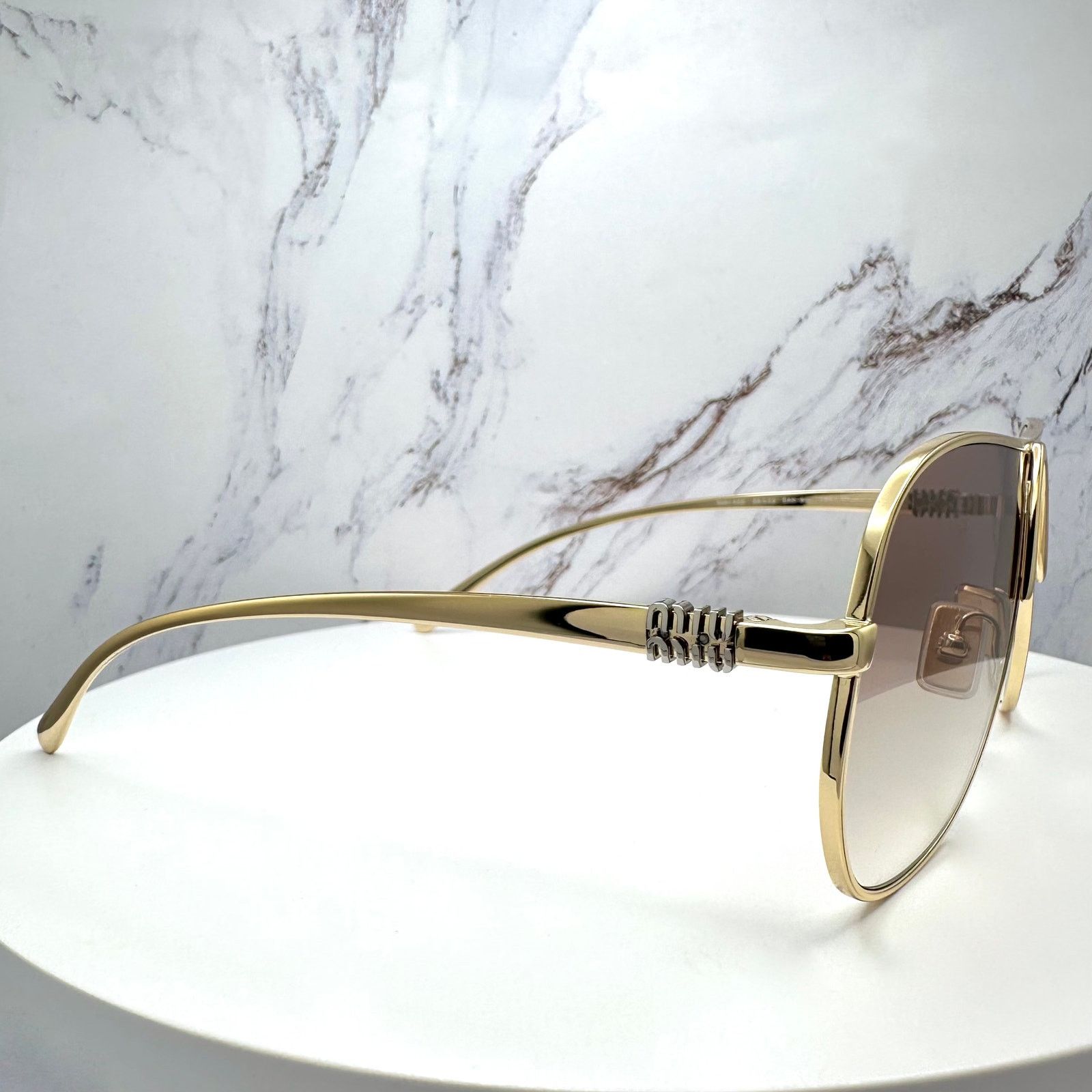 Miu Miu New MIU MIU Sunglasses Gold Brown Gradient Metal Aviator Size ONE SIZE - 20 Thumbnail