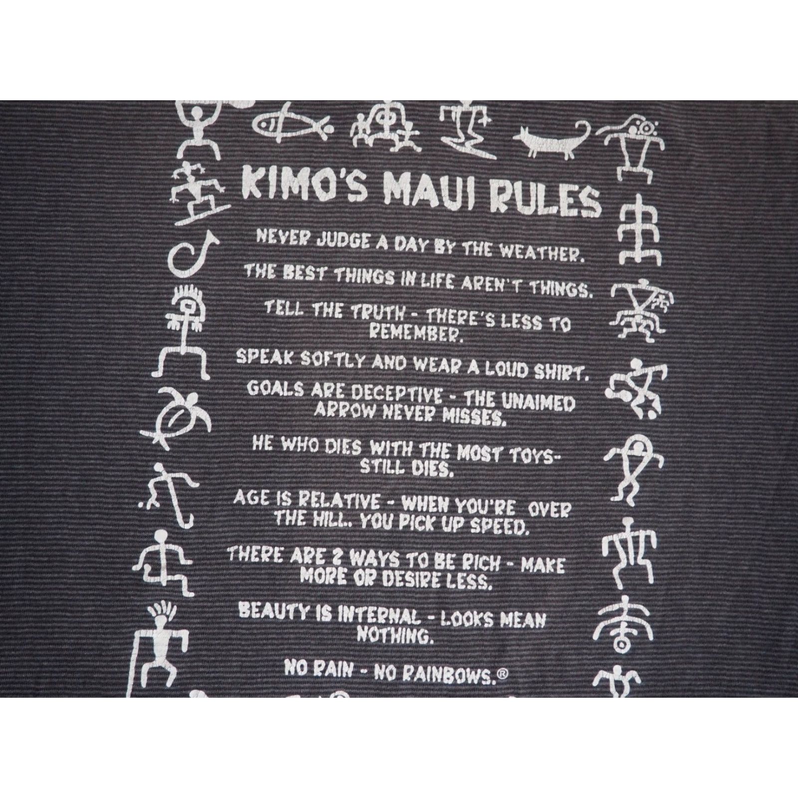 Rains VTG 90s Kimo Maui Hawaii Rules No Rain Gray Striped Faded Tee T-Shirt Mens L Size US L / EU 52-54 / 3 - 6 Thumbnail