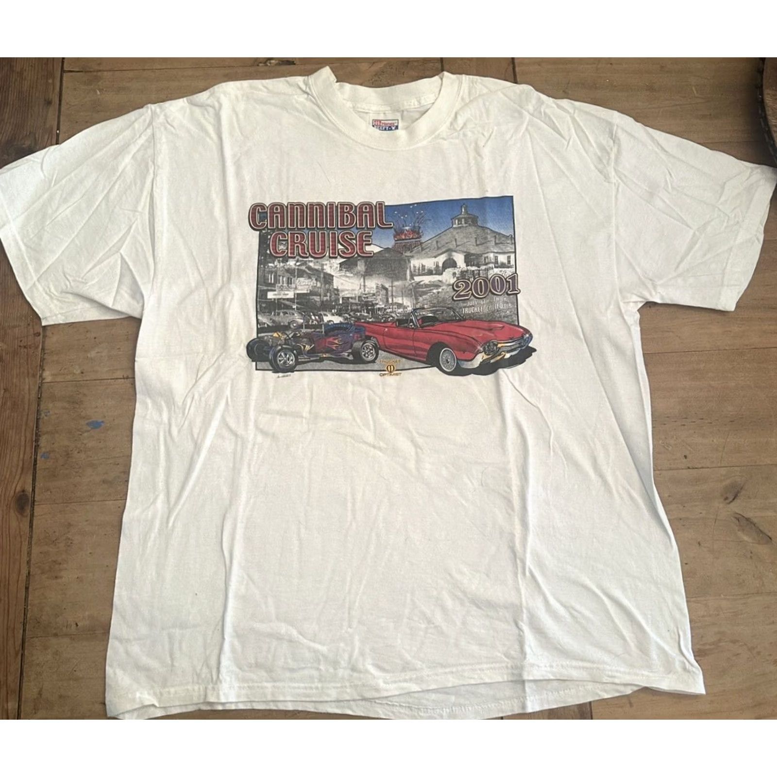 Vintage VINTAGE Hot rod Car Show T Shirt Cannibal Cruise 2001 Truckee California XL White Mens/Unisex Size US XL / EU 56 / 4 - 2 Thumbnail