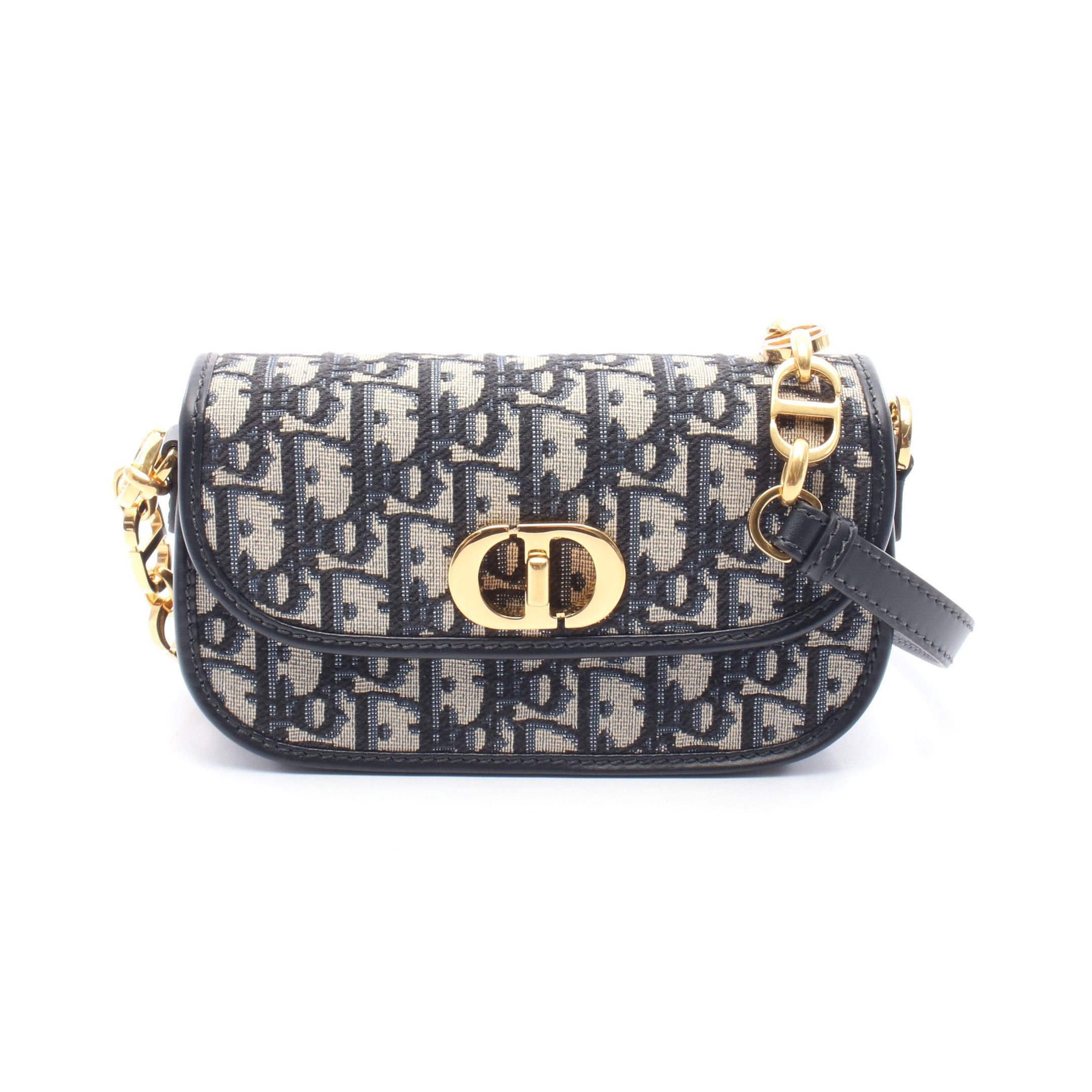 Dior Dior Miss Caro Karo Small Oblique Chain Shoulder Bag Canvas Leather Navy Gray Size ONE SIZE - 1 Thumbnail