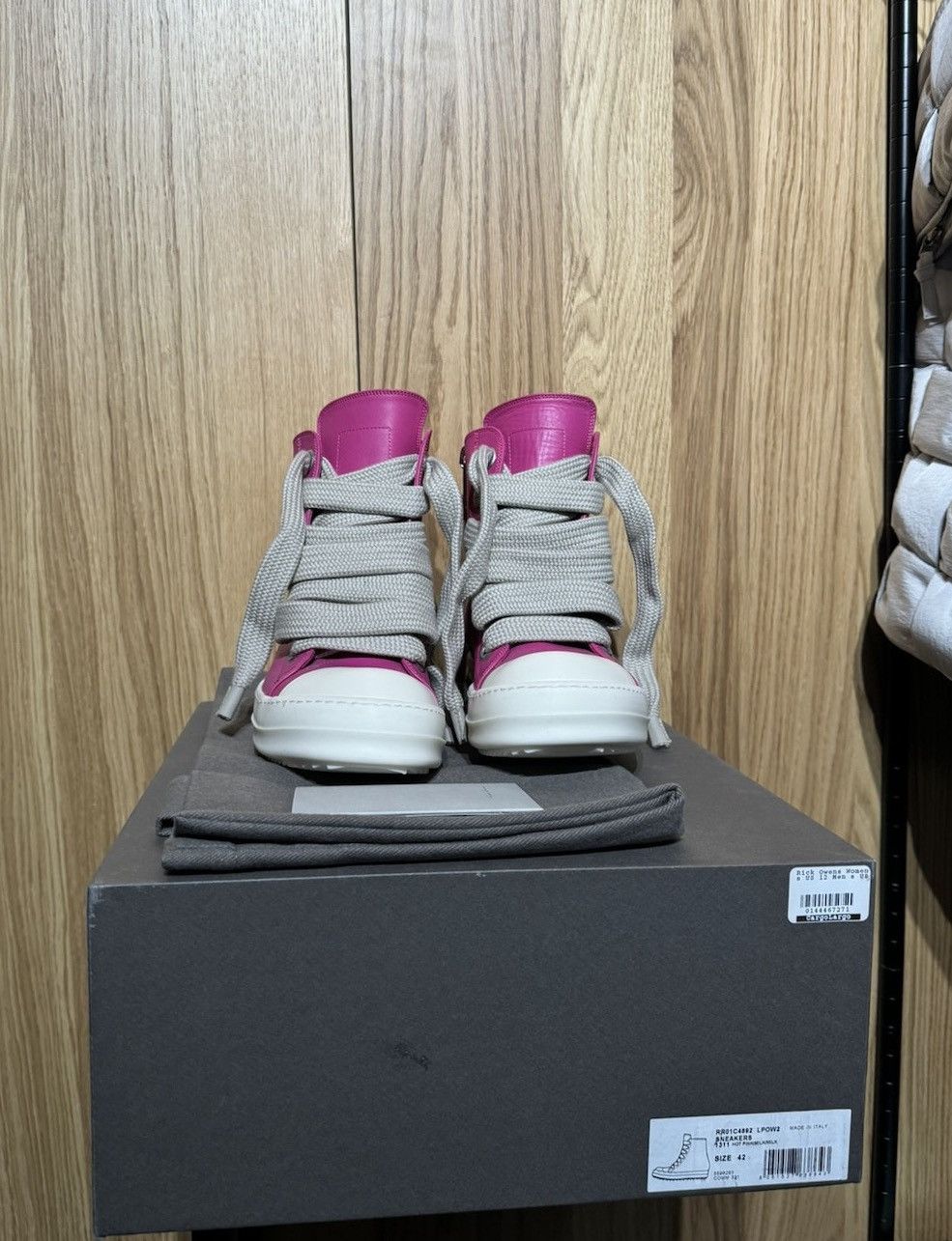 image of Rick Owens New Edfu 42 Hot Pink / Milk Ramones Jumbo Laces Mainline Shoes, Men's (Size 9)