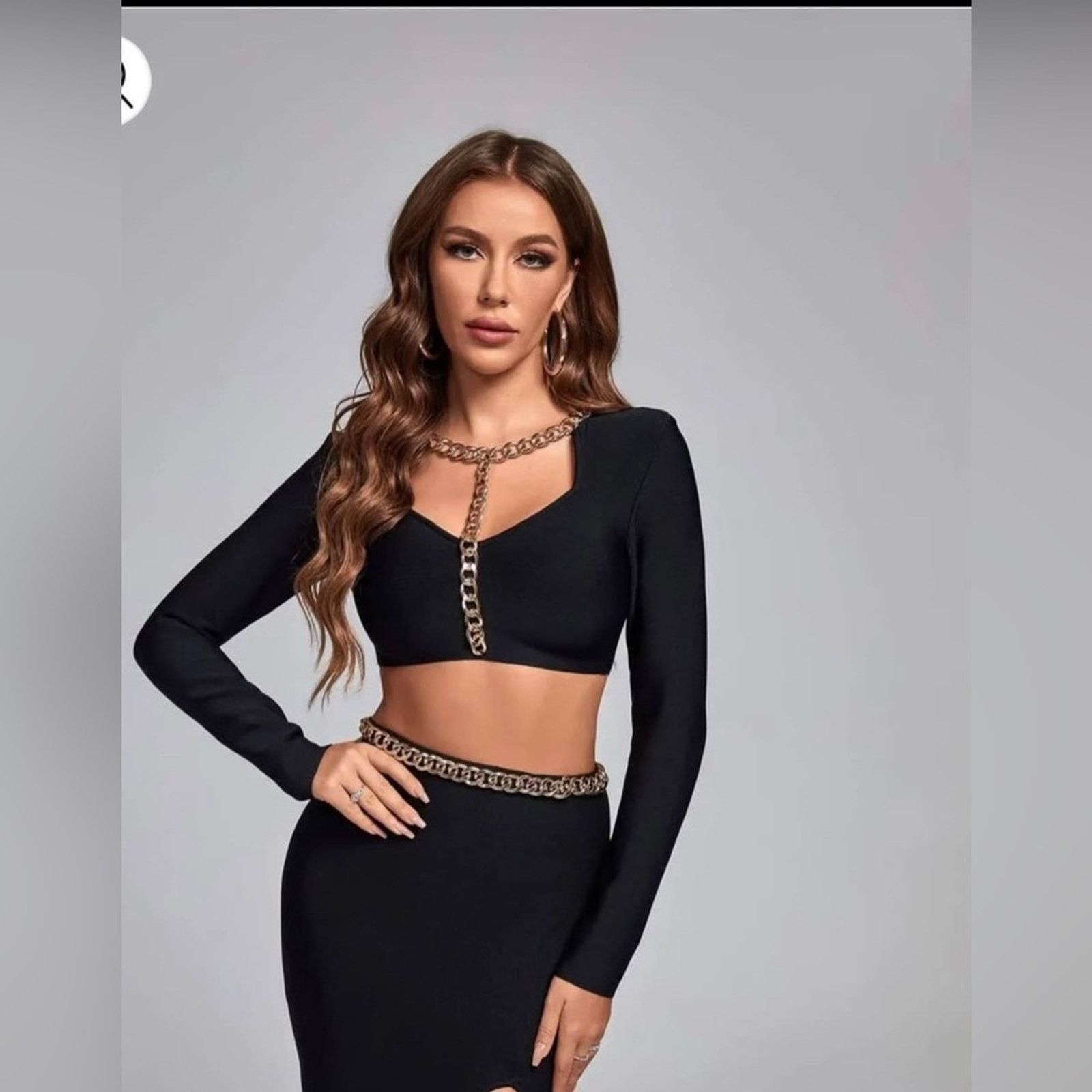 Other New Y21K Stylish Black Chain Accent Crop Top amd skirt Set Size M / US 6-8 / IT 42-44 - 1 Thumbnail
