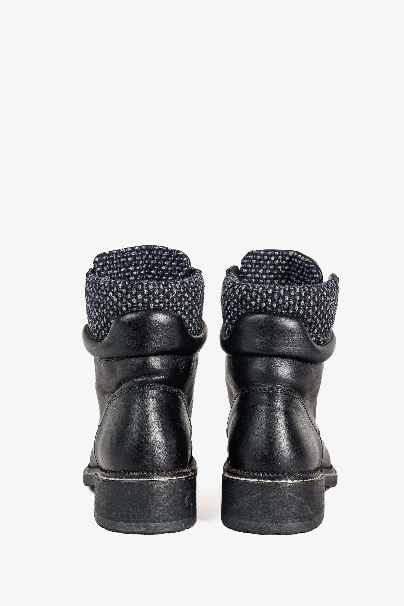 Chanel Chanel 15A Black Leather Tweed-Trim Lace-Up Short Boots Size US 6 / IT 36 - 3 Thumbnail
