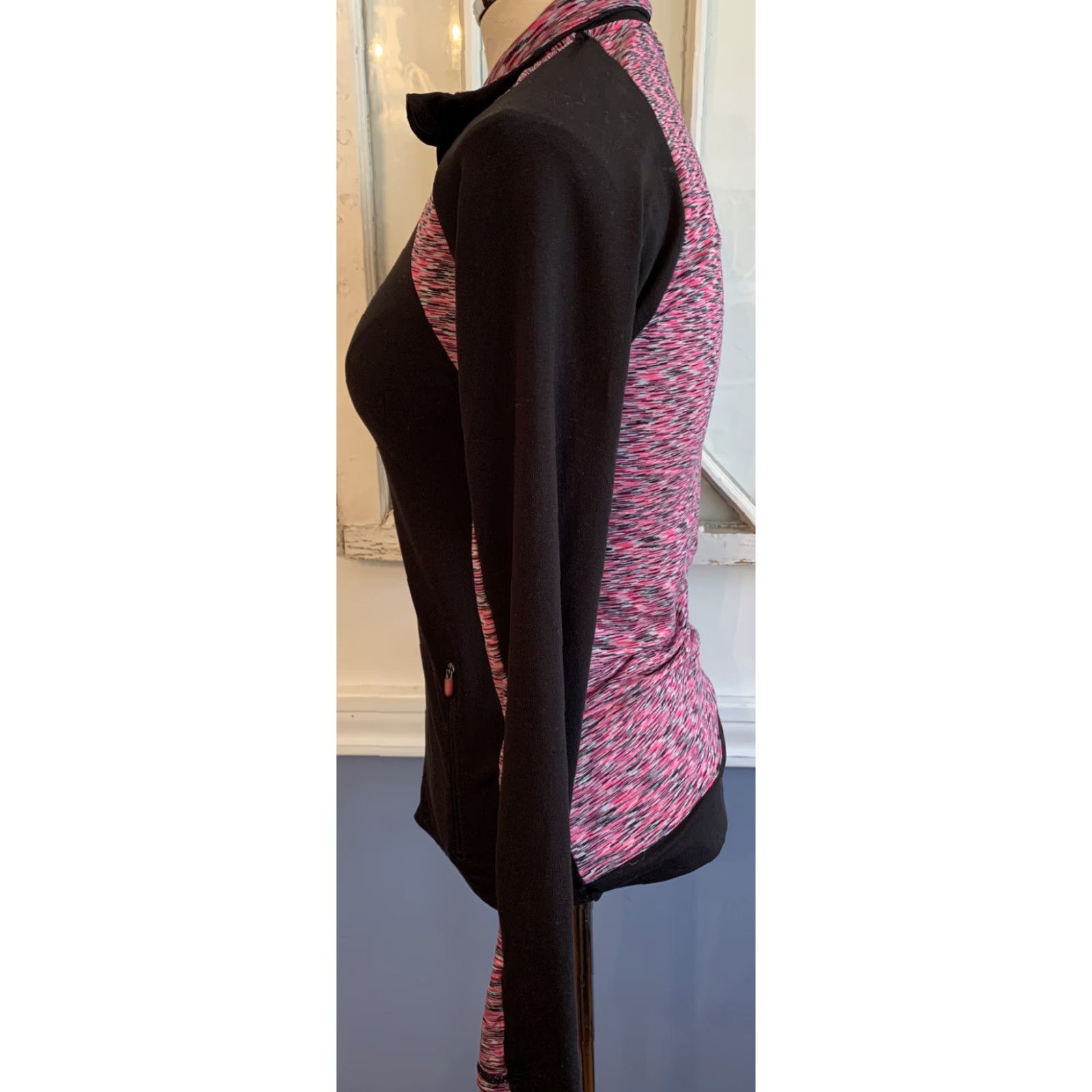 Vintage Atmosphere Women's Fitted Full Zip Jacket 4 Pink Space Dye Black Activewear Size S / US 4 / IT 40 - 3 Thumbnail