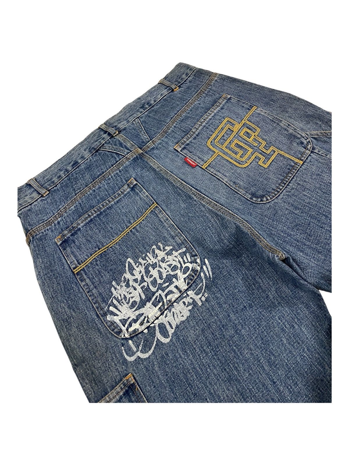 Art Comes First × JNCO × Rap Tees Y2K Conart Clothing Embroidery Pocket Baggy Carpenter Jeans Size US 34 / EU 50 - 3 Thumbnail