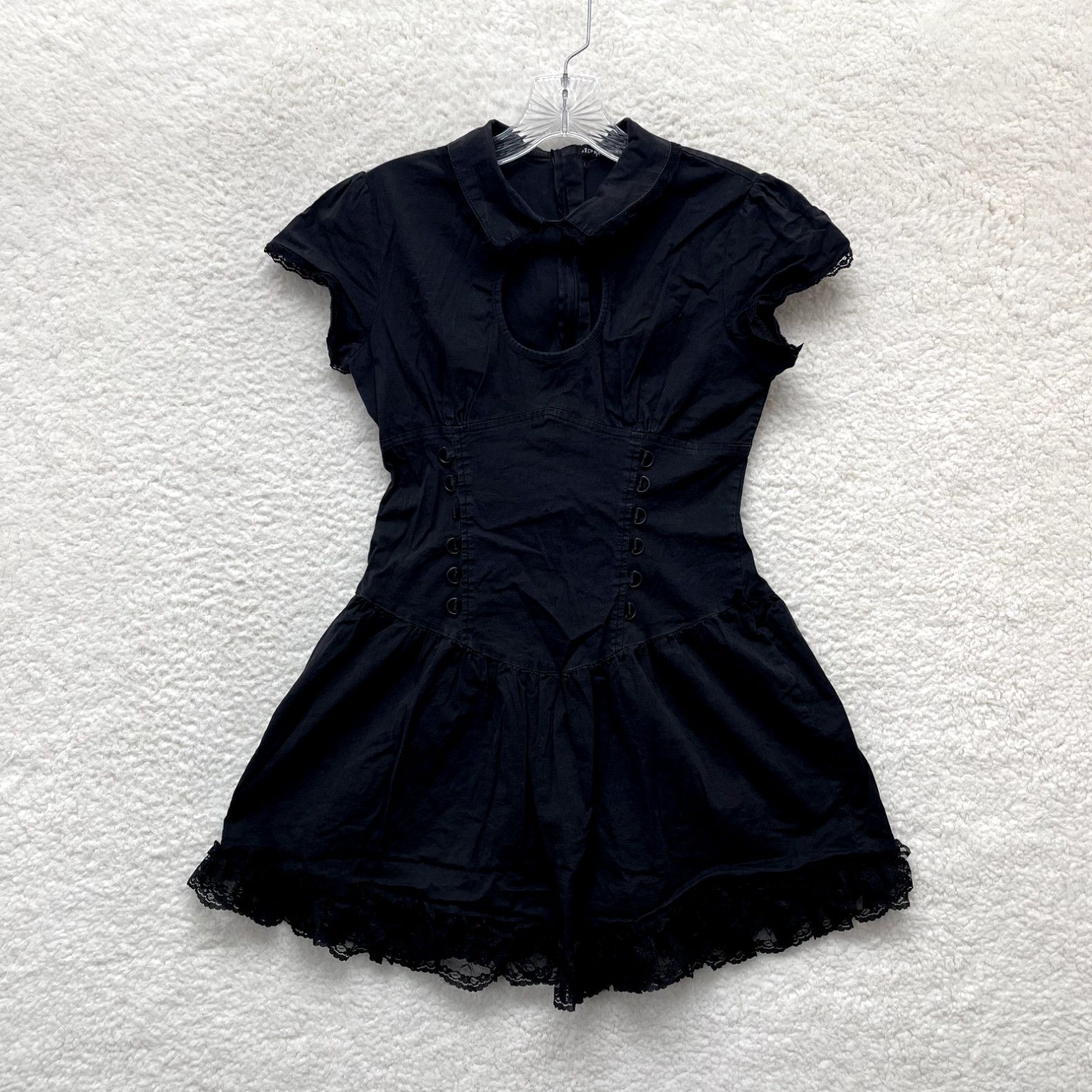 image of Lip Service Black Lace Corset Gothic Lolita Mall Goth Mini Dress Womens S M in White (Size Medium)