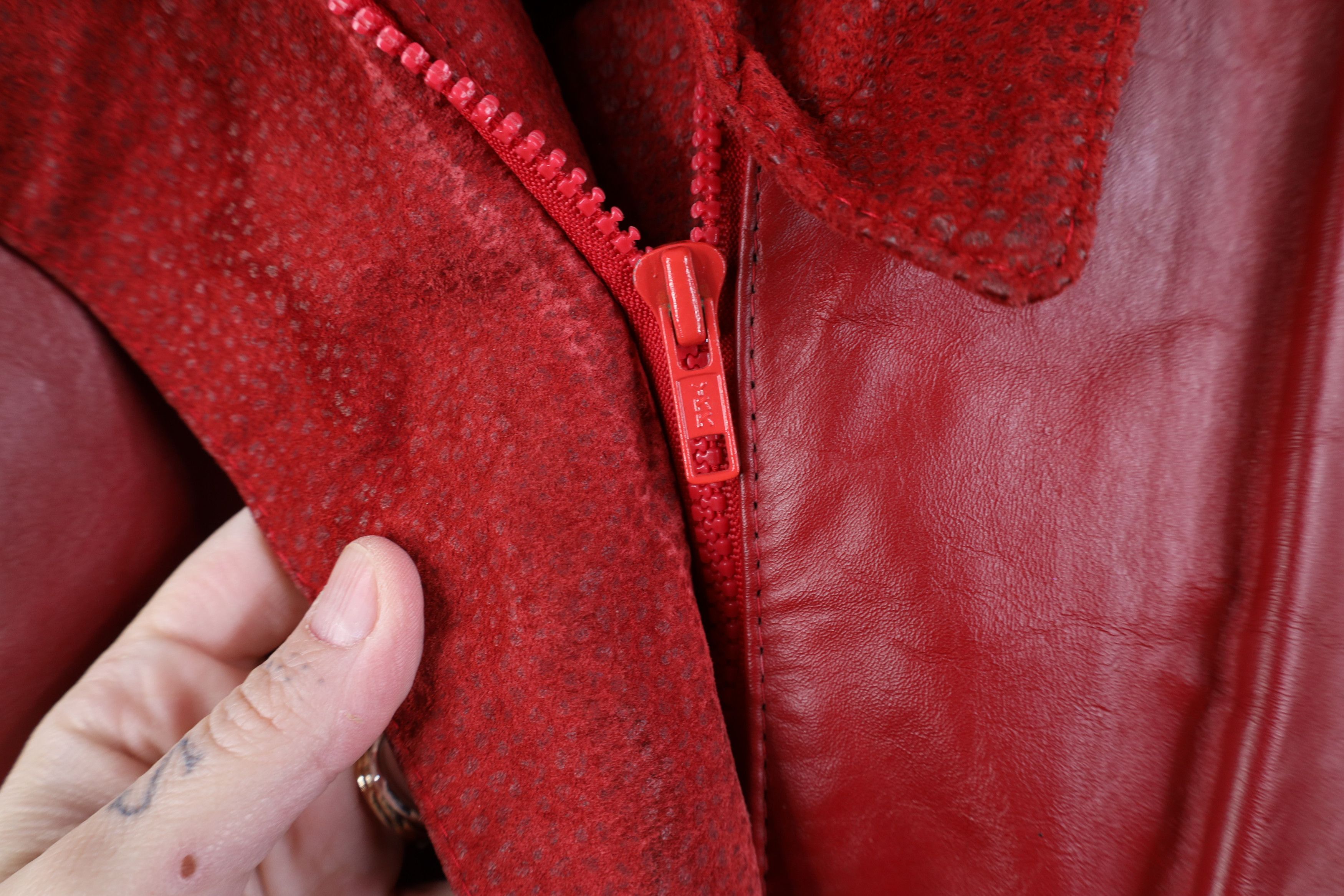 Vintage Vintage 90s Streetwear Leather Bomber Jacket Red USA Size M / US 6-8 / IT 42-44 - 4 Thumbnail