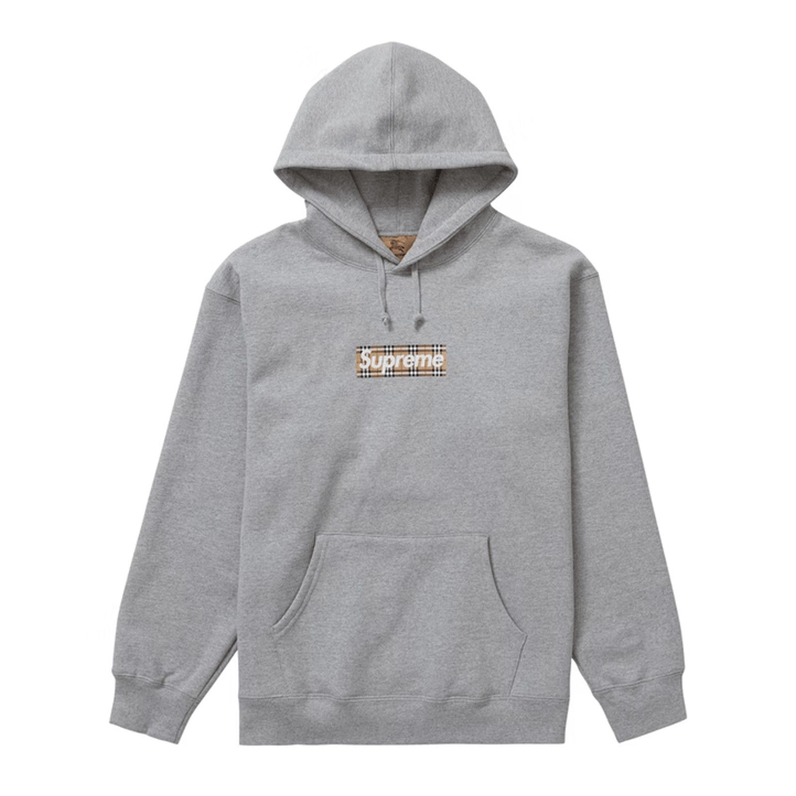 image of Supreme Burberry Box Logo Hooded Sweatshirt Heather Grey, Men's (Size Small)