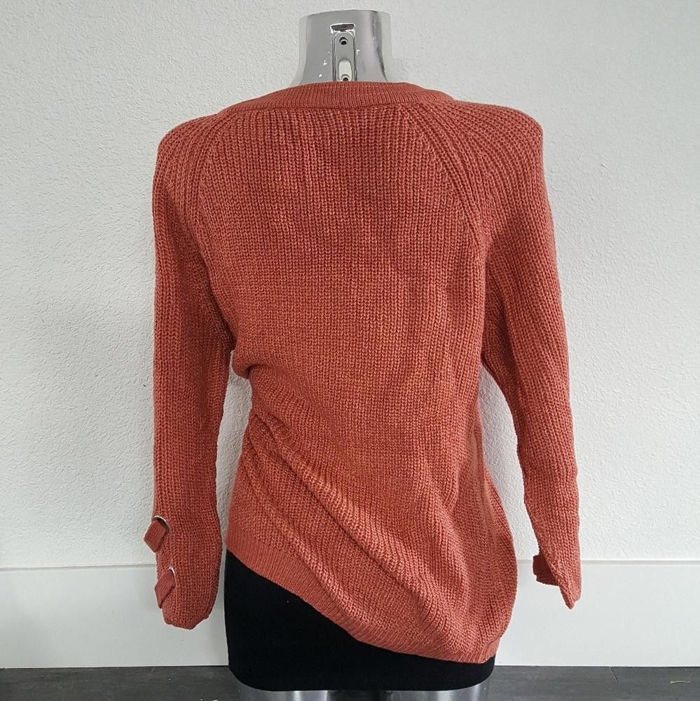 Designer Rust Laced Up Sweater Long Sleeve Size ONE SIZE - 2 Thumbnail