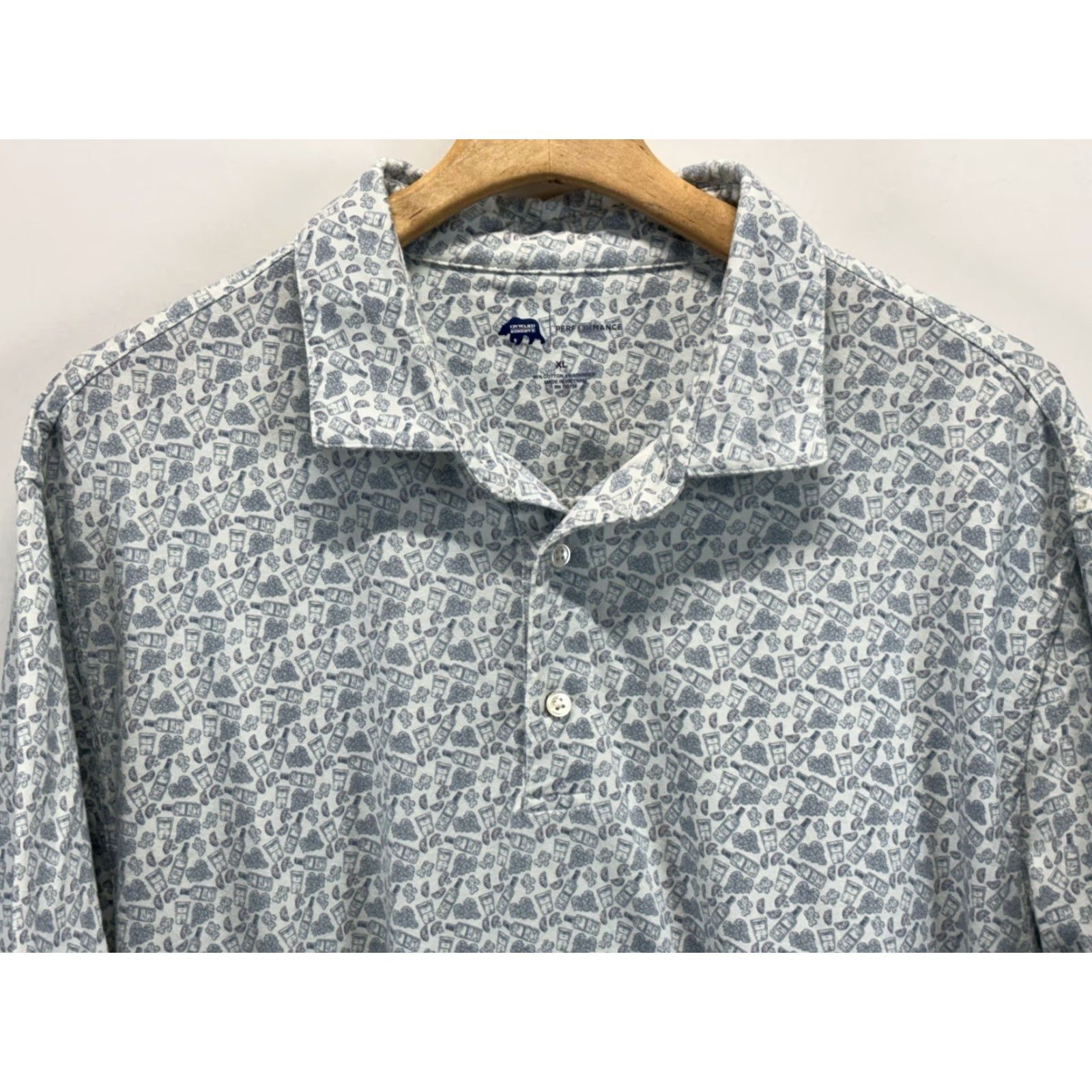 Vintage Onward Reserve Performance Polo Shirt Men’s XL Cocktail Drink AOP Golf Shirt Polo Mens XL Pale Green/Blue Crew Neck Short Sleeve Sportswear Golf Size US XL / EU 56 / 4 - 2 Thumbnail