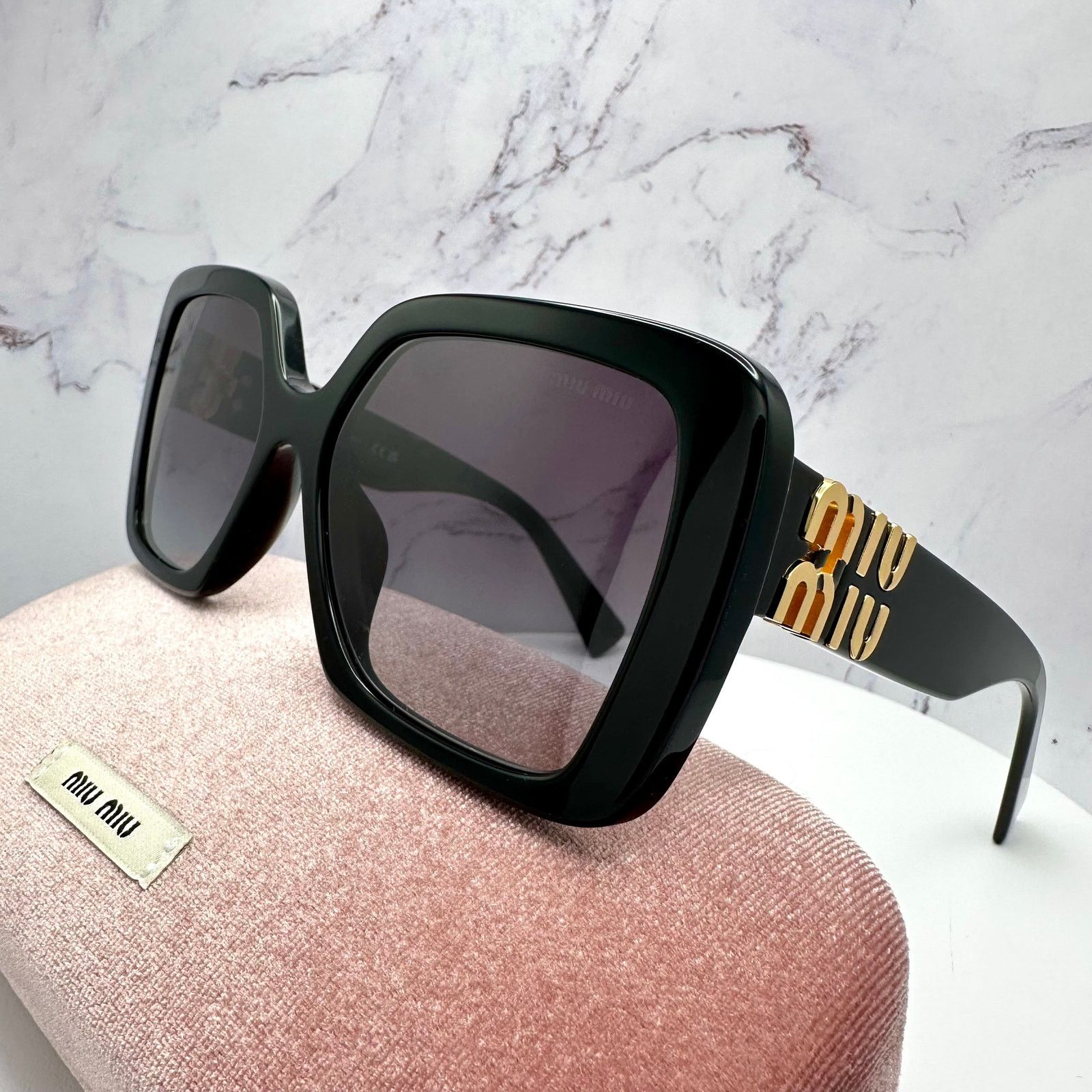 Miu Miu New MIU MIU Sunglasses Black Square Gold Full Rim 56 MIU MIU Size ONE SIZE - 6 Thumbnail