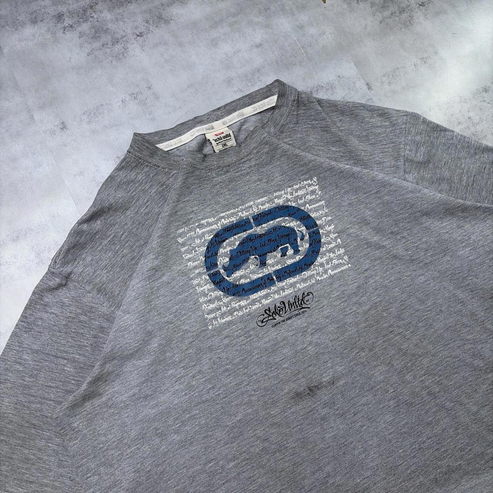 Ecko Unltd. Y2K Grey Ecko Unltd Grunge Distressed Skater T-Shirt Size US XXL / EU 58 / 5 - 5 Thumbnail