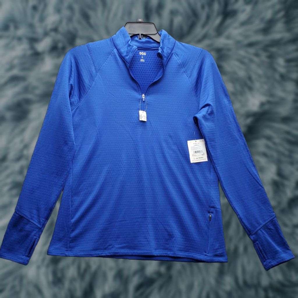 Vintage DSG Activewear Top Women Blue L Womens Size L 1/4 Zip Thumb Hole Raglan Sleeve Mock Neck Pockets Casual Outdoor” Size L / US 10 / IT 46 - 1 Thumbnail