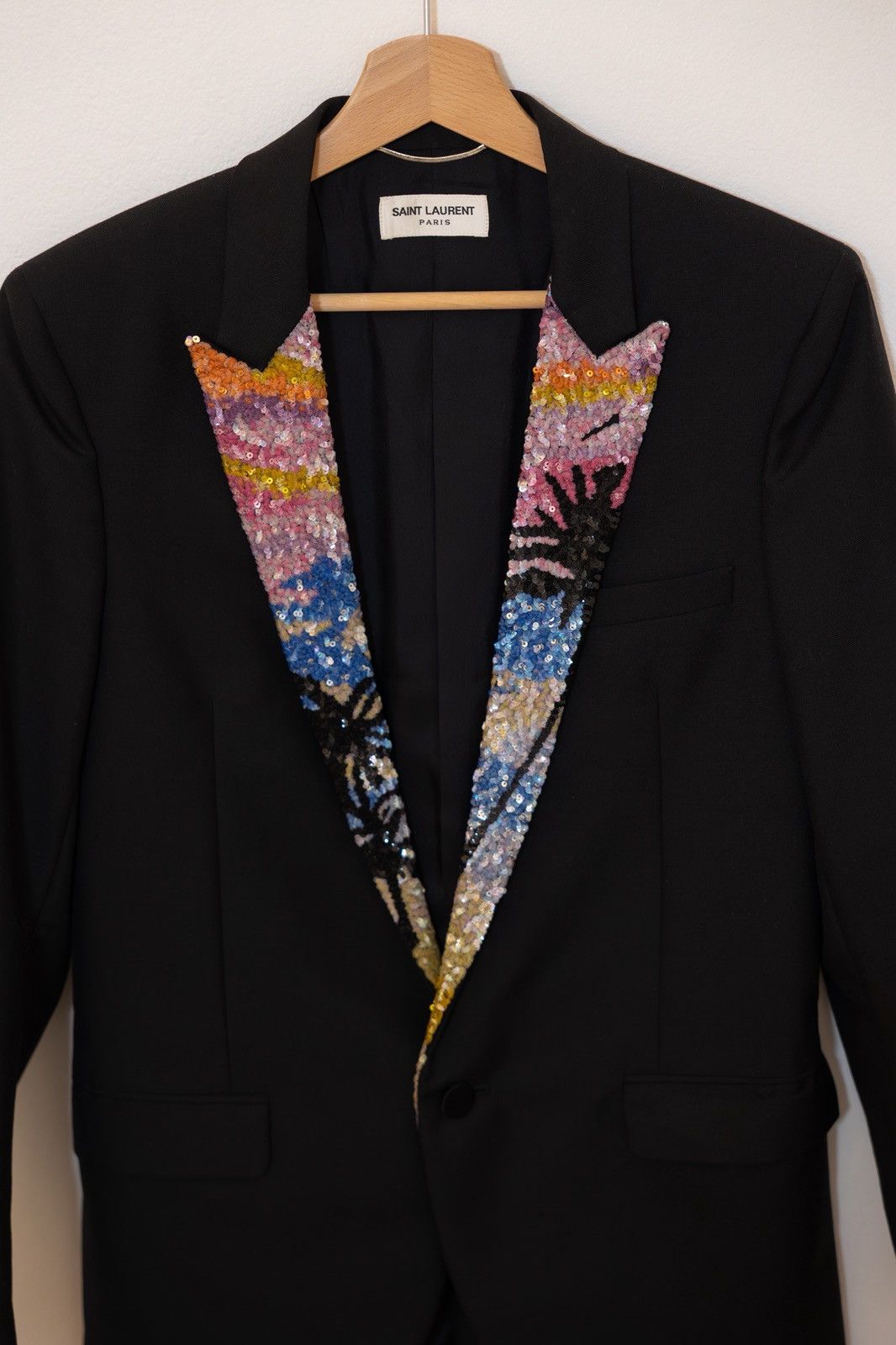 Saint Laurent Paris Saint Laurent by Hedi Slimane SS16 Sequin Palm Tree Blazer Size 44S - 2 Thumbnail