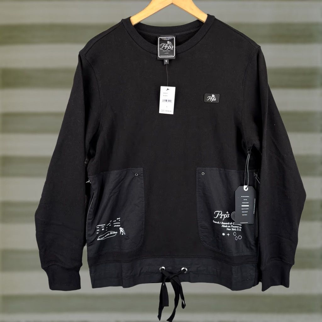 Prps PRPS Sweatshirt Mens Small Black Drawstring Waist Zip Pocket Street MSRP 198 Size US S / EU 44-46 / 1 - 1 Thumbnail
