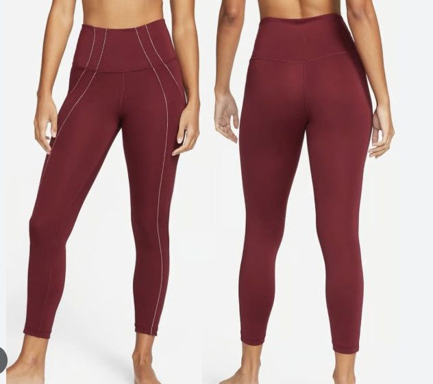 Nike Nike DD5772 Yoga 7/8 Metallic Leggings Beetroot Maroon XS Size 24" / US 00 / IT 34 - 2 Thumbnail