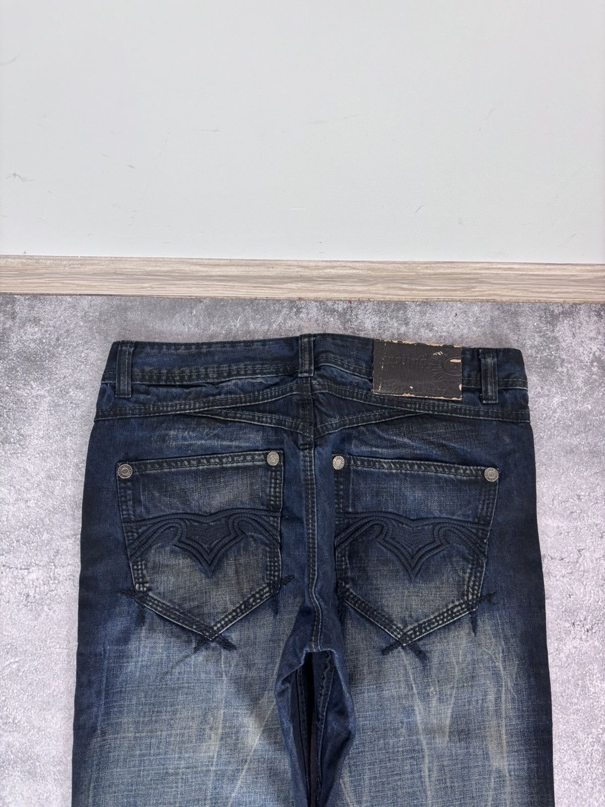 Japanese Brand Vintage Justing Y2K Dark Blue Faded Wash Denim Jeans Size US 32 / EU 48 - 21 Thumbnail