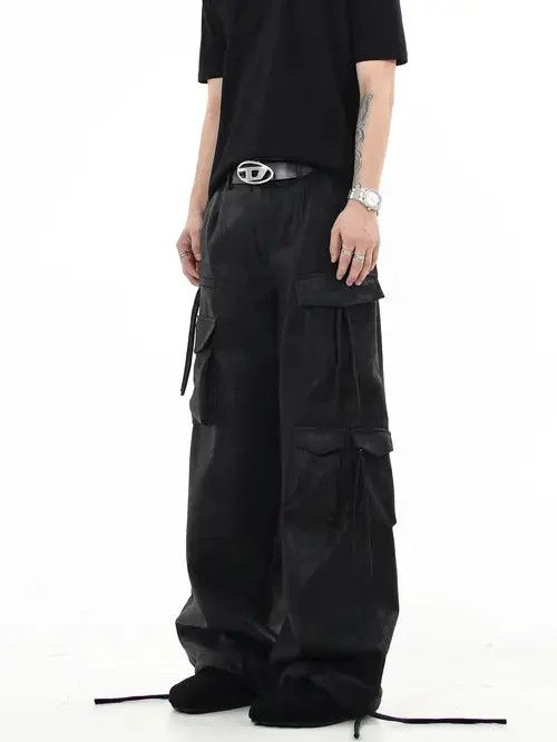 Jean Faux Leather Black Cargo Denim Jeans Size US 28 / EU 44 - 8 Thumbnail