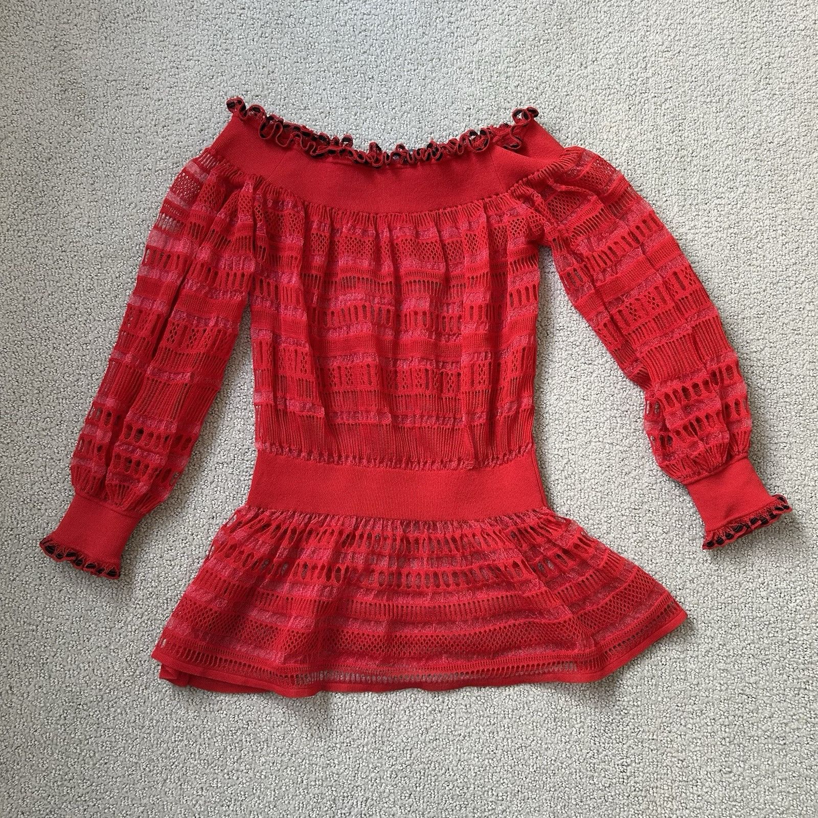 Alexander McQueen Alexander McQueen Vintage 90s Red Off The Shoulder Sheer Lac Size S / US 4 / IT 40 - 1 Thumbnail