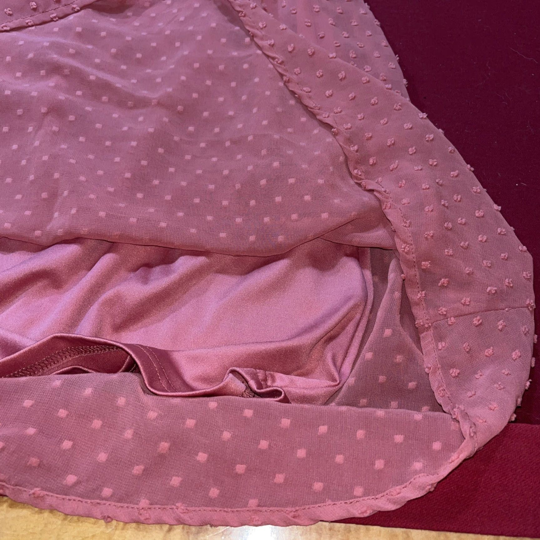 Vintage JASAMBAC Dusty Rose DRESS V-neck High Waist Swiss Minky Dot Chiffon Long Sleeves Size XXL / US 16-18 / IT 52-54 - 7 Thumbnail