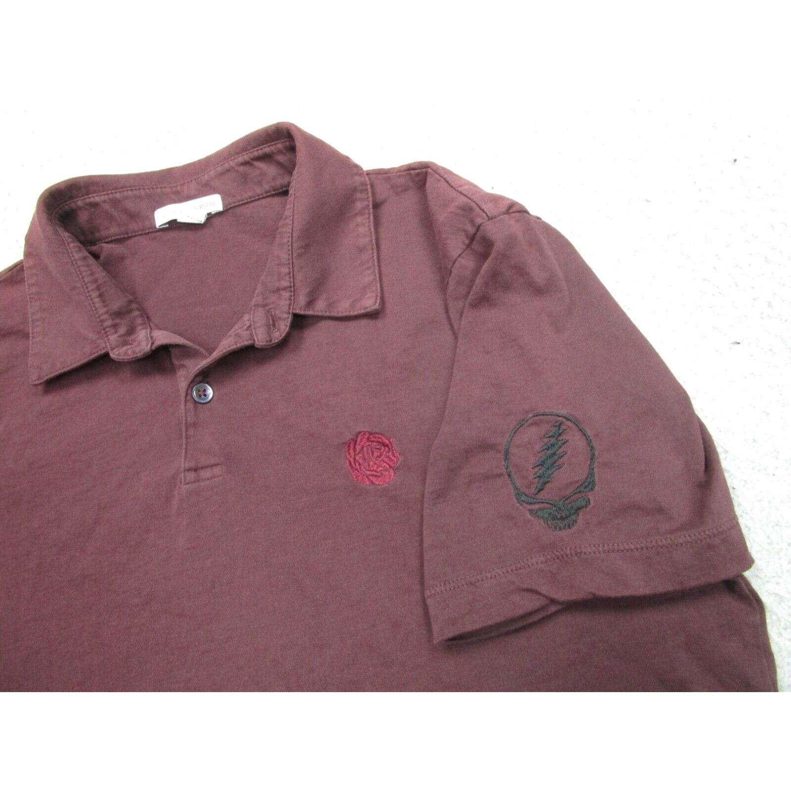 image of James Perse Shirt Mens 1 Red Small Grateful Dead Valentines Polo Embroidered in White