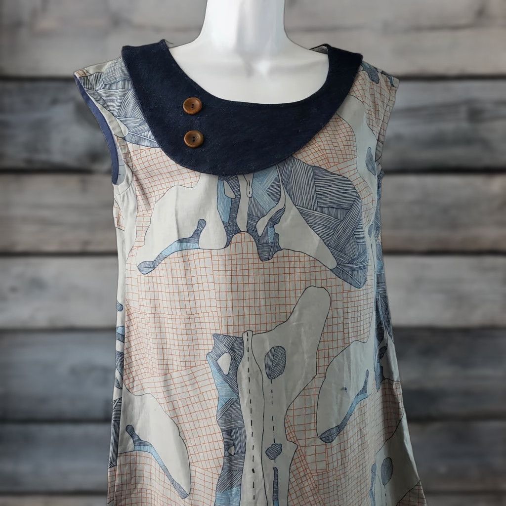 Vintage Emily G Womens Dress XS Blue Orange Sleeveless Pullover A-Line Knee Length, 36.5" Length, 17.5" Width, Vintage: No Size XS / US 0-2 / IT 36-38 - 1 Thumbnail