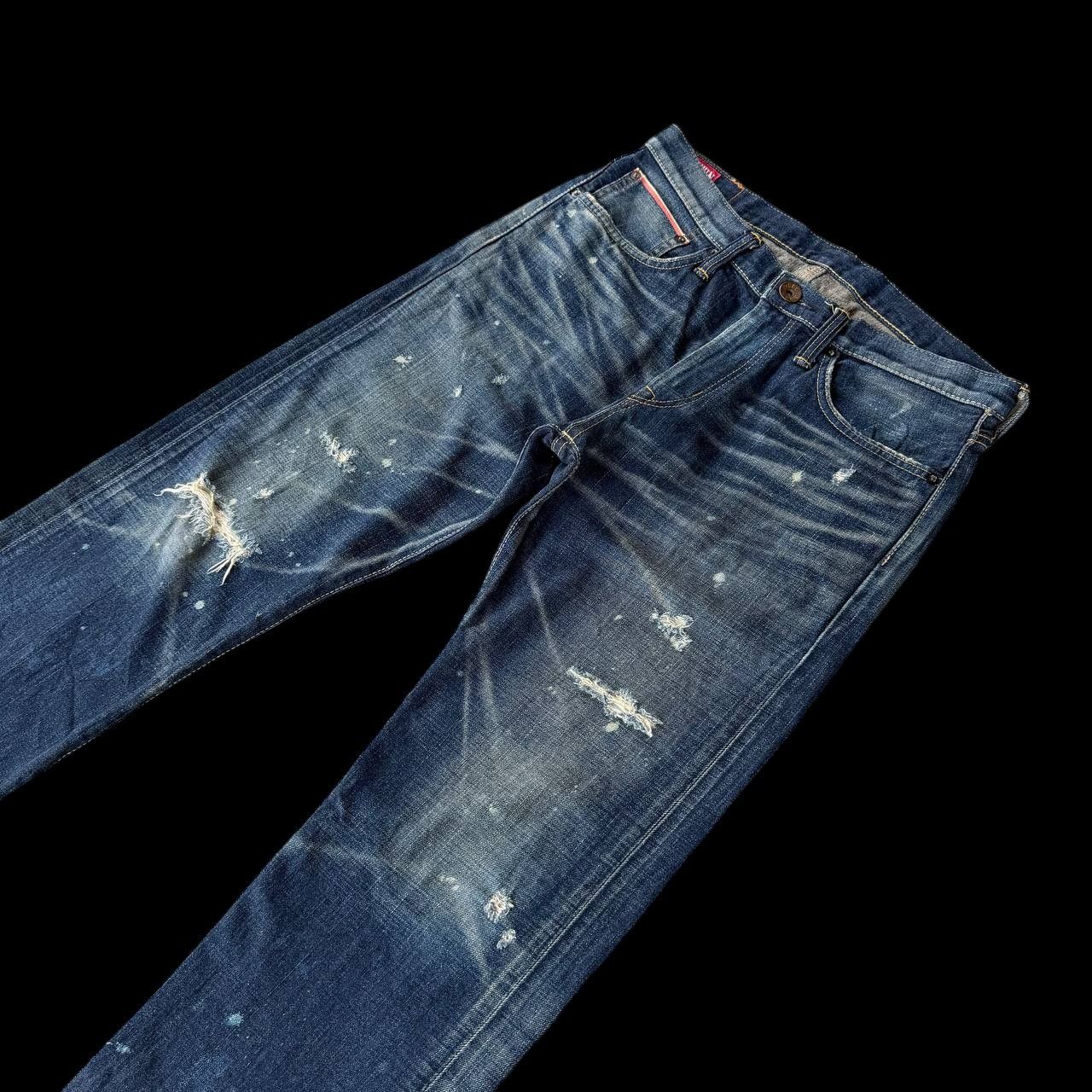 Edwin VINTAGE EDWIN 505ZX BUCKLE BACK REDLINE DISTRESSED HONEYCOMB Size US 30 / EU 46 - 6 Thumbnail