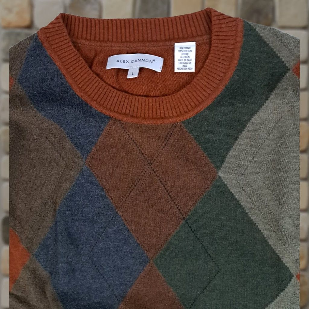 Vintage VINTAGE Argyle Brown Mens Cotton Knit Sweater L Size US L / EU 52-54 / 3 - 1 Thumbnail