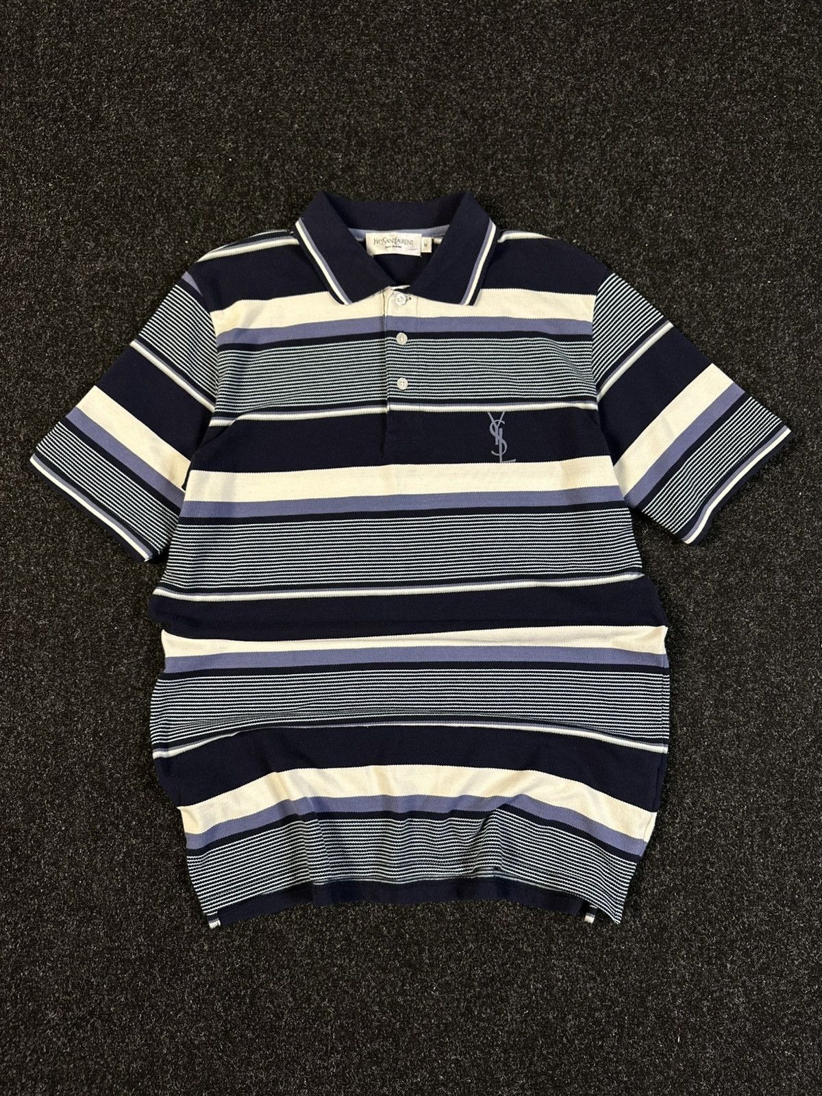 Yves Saint Laurent Yves Saint Laurent Striped Polo Shirt Size M Navy White 9/10 Size US M / EU 48-50 / 2 - 2 Thumbnail