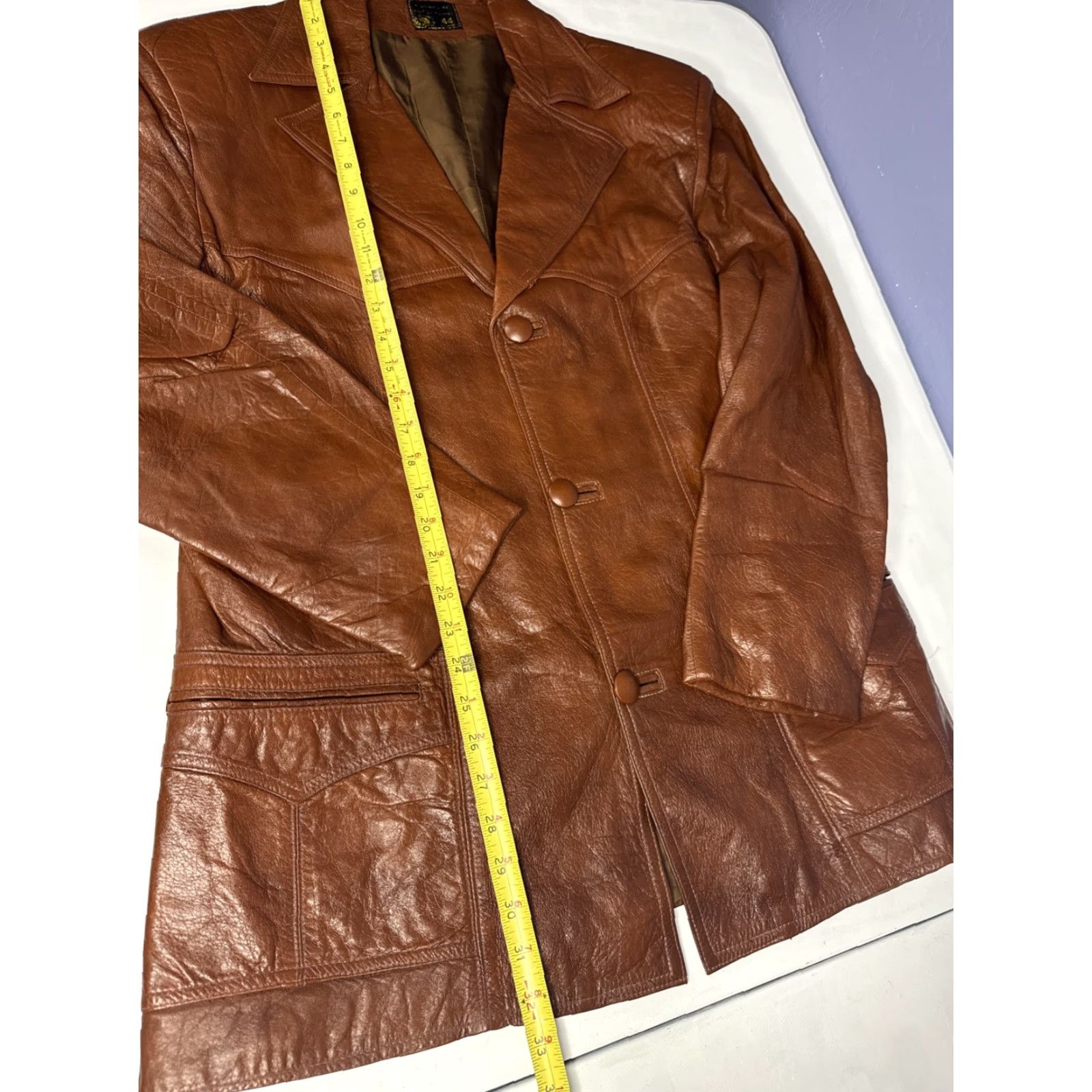 Vintage VINTAGE Brown Leather Blazer Sport Coat Jacket Made In Mexico Sz 44 Mens Regular Leather Blazer Sports Overcoat 44 Brown Mens Size 44R - 5 Thumbnail