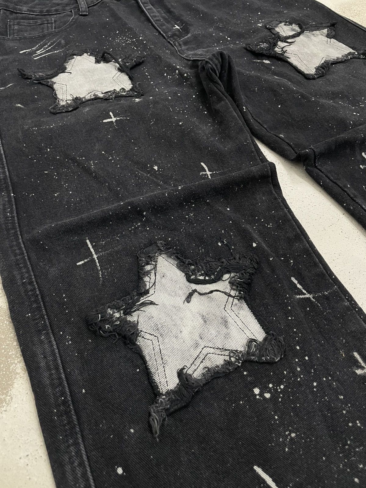 Japanese Brand Wide Distressed Denim Y2K Star Moon Painting Custom Paint Size US 31 - 8 Thumbnail