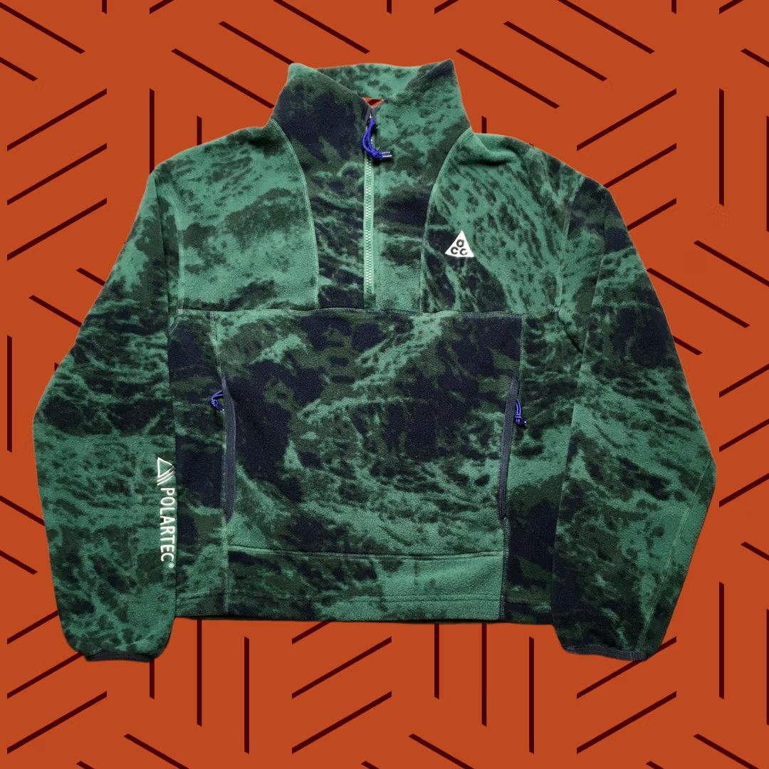 Nike Nike ACG Polartec Wolf Tree Fleece Pullover Mens S Green Camouflage 1/4 Zip Wool? Size US S / EU 44-46 / 1 - 1 Thumbnail
