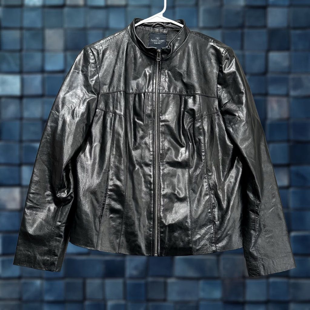 Faded Glory Faded Glory Leather Jacket Womens L Black Moto Mock neck Cafe Racer GUC Size L / US 10 / IT 46 - 1 Thumbnail