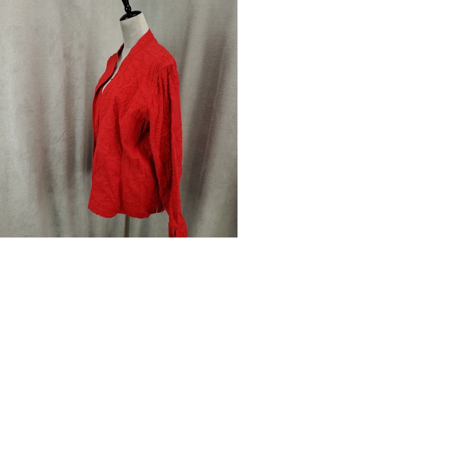 Vintage Chicos Jacket Womens XL Red Embroidered Floral Textured Open Front Artsy Size XL / US 12-14 / IT 48-50 - 9 Thumbnail