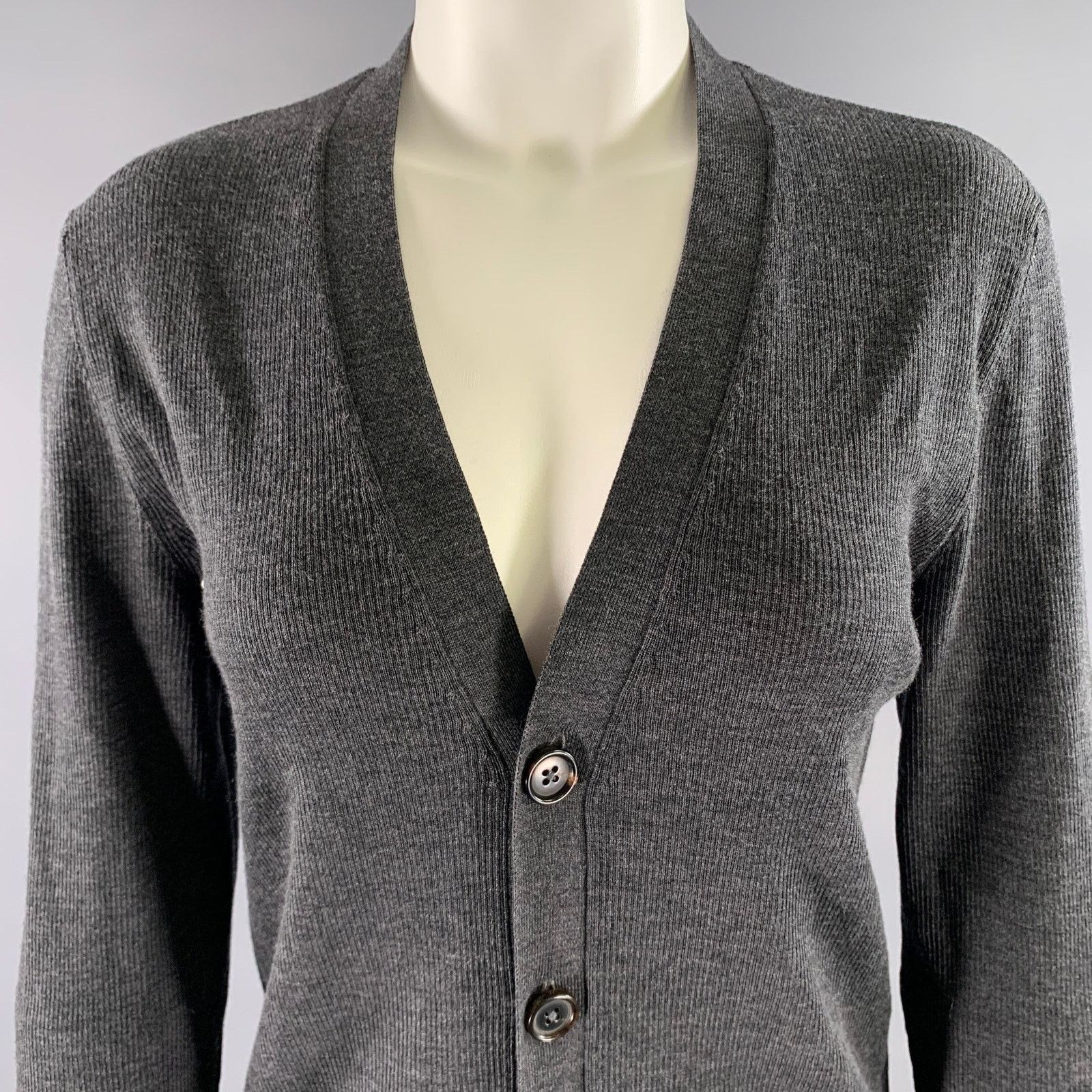 Ralph Lauren RALPH LAUREN Size M Charcoal Wool V-Neck Cardigan Size M / US 6-8 / IT 42-44 - 2 Thumbnail
