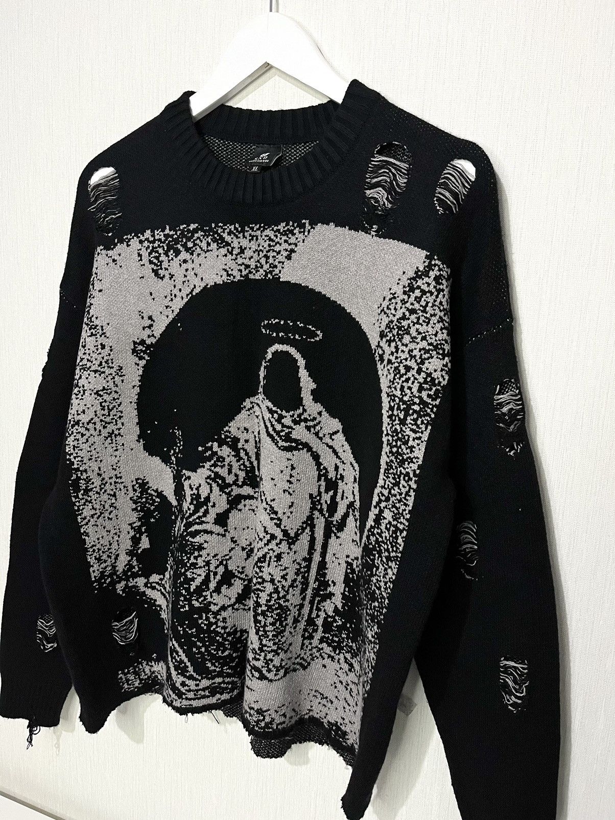 Japanese Brand Unisex Avant-Garde Opium Y2K Punk Destroyed Hole Sweater Size US M / EU 48-50 / 2 - 2 Thumbnail