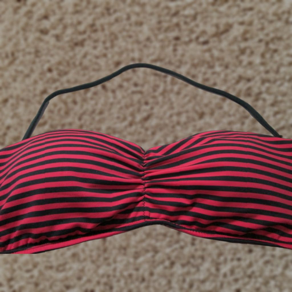 Mossimo Mossimo Bikini Top L Halter Striped Red/Black Lined Vintage? Size L / US 10 / IT 46 - 1 Thumbnail