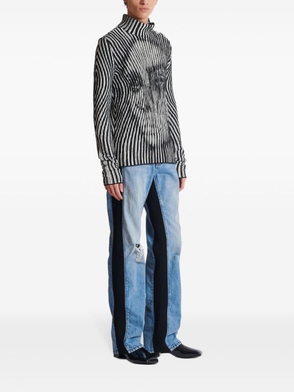 Balmain o1mt1gz0126 Face High Neck Wool Sweater in Black/White Size US L / EU 52-54 / 3 - 3 Thumbnail