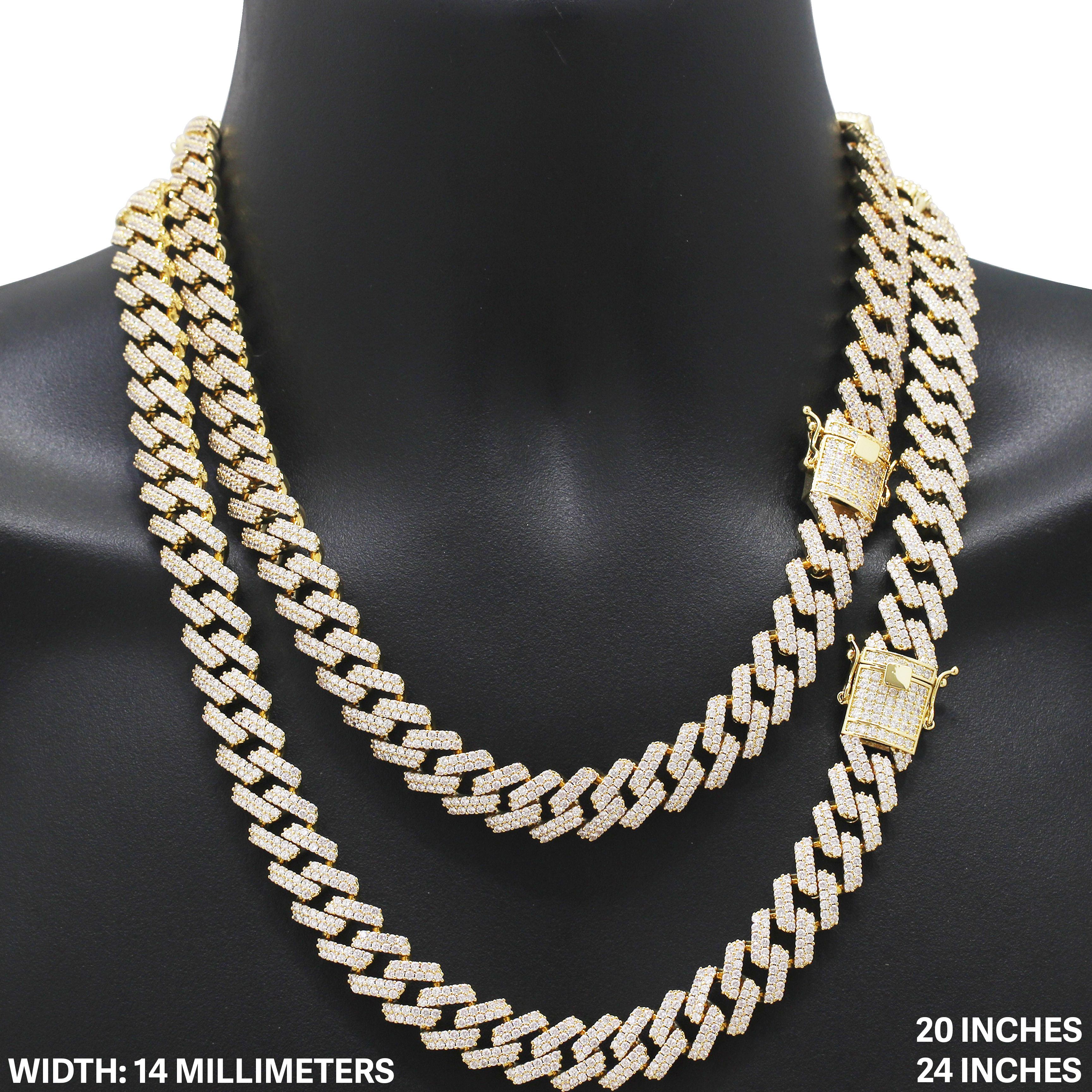 Other 14k Yellow Gold Plated AAA CZ 14mm Cuban Chain Necklace 24” Size ONE SIZE - 1 Thumbnail