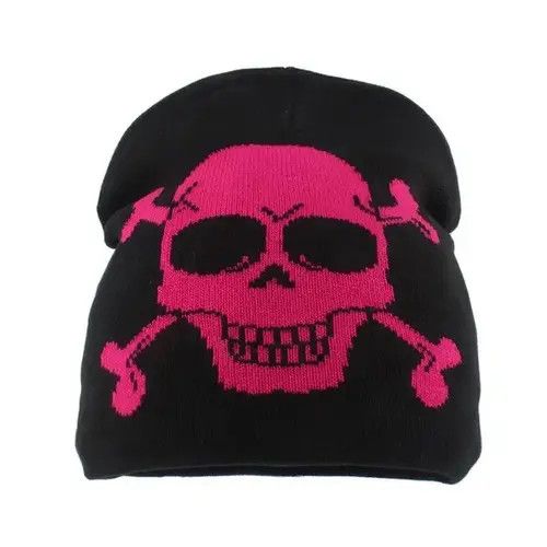 Other Acrylic Knited Pink Skull Beanies Hat Unisex Size ONE SIZE - 2 Thumbnail