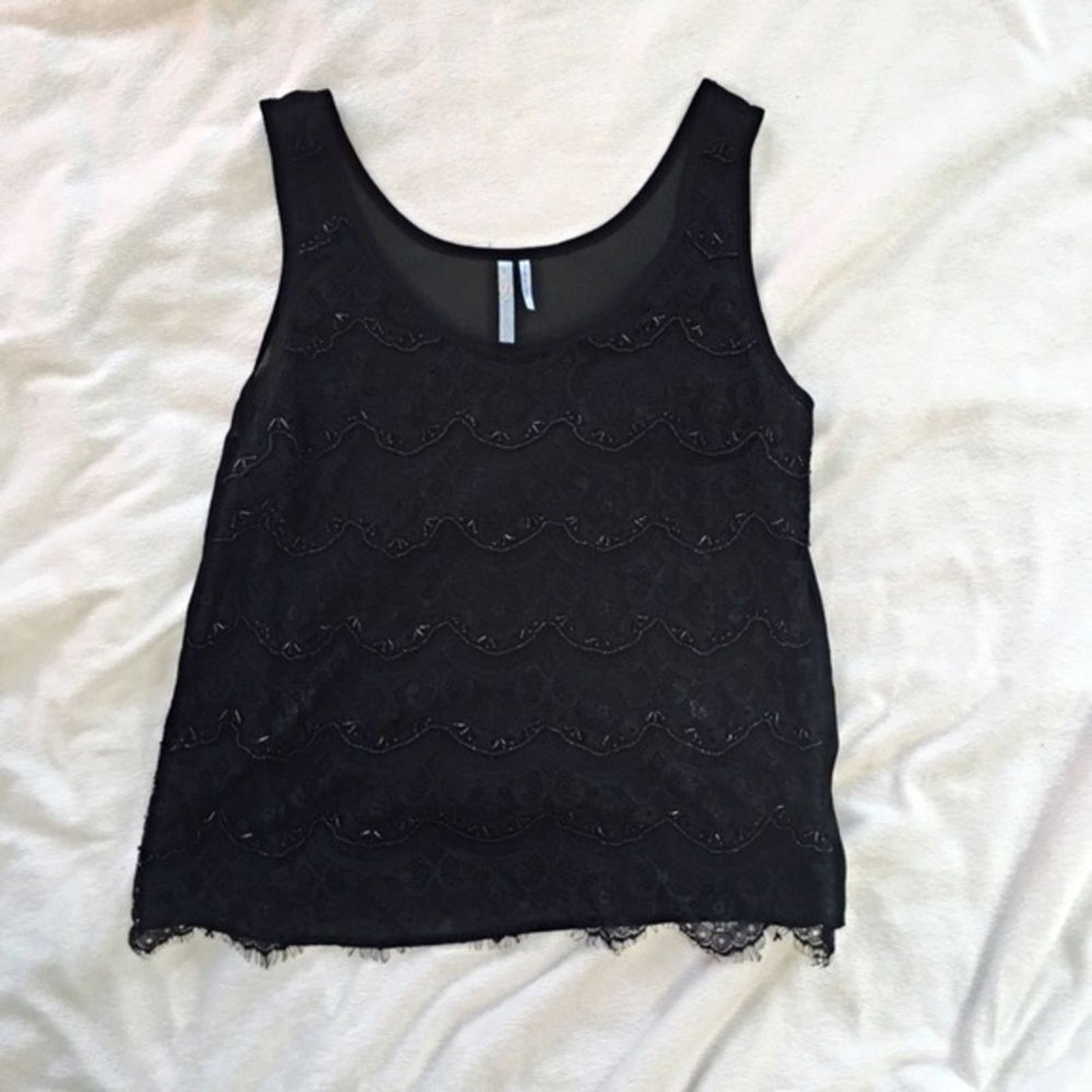 Other Moonlight Black Beaded Tank Top with Scalloped Hem | Sz S Size S / US 4 / IT 40 - 2 Thumbnail