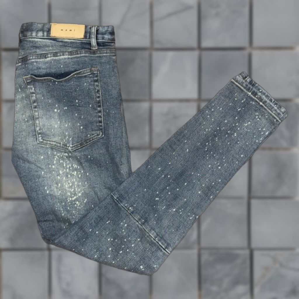 MNML MNML M38 Bleach Splatter Skinny Jeans Men’s 34x33 Distressed Denim Streetwear Blue Jeans Men Size US 34 / EU 50 - 1 Thumbnail