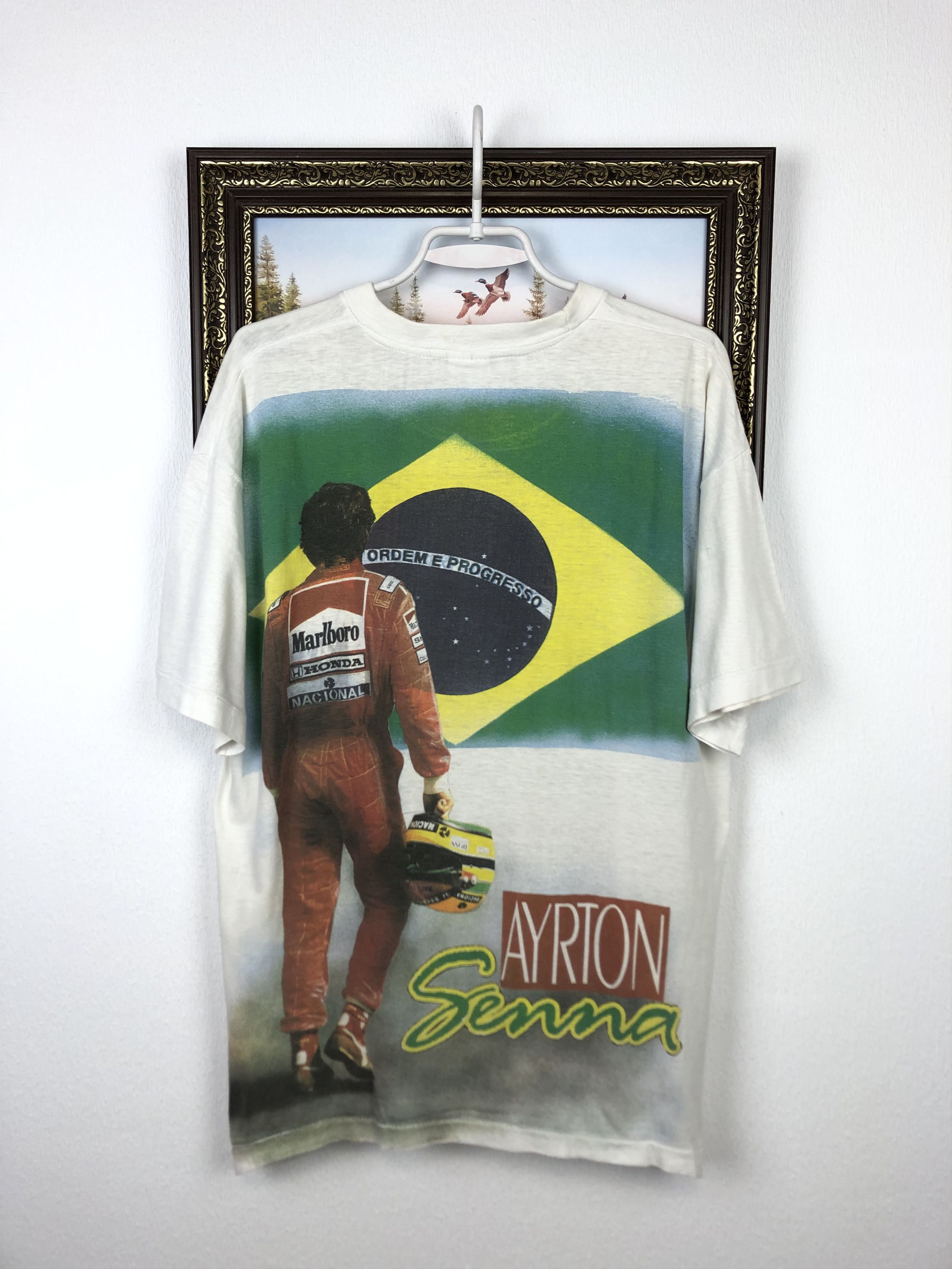 Vintage Vintage 90's Ayrton Senna Racing Tee Shirt Over Print Shirt Size US L / EU 52-54 / 3 - 14 Thumbnail