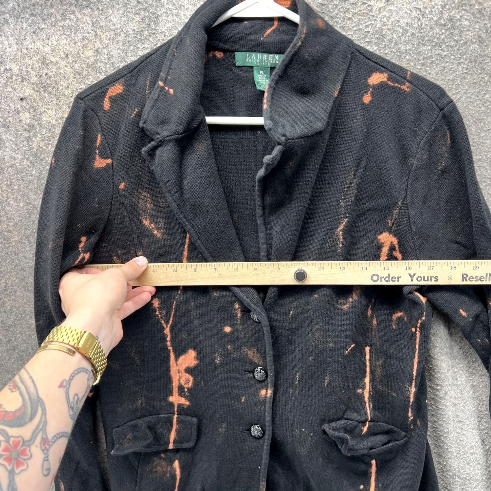 Ralph Lauren Lauren Ralph Lauren Womens Petite L Black Knit Blazer Jacket Bleach Stain Size L / US 10 / IT 46 - 7 Thumbnail