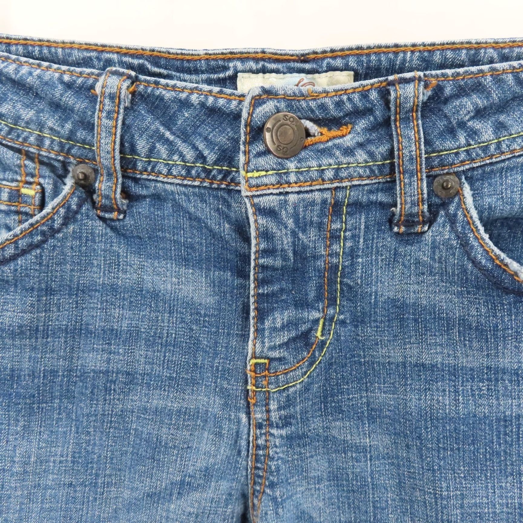 Vintage SO Juniors Jeans 1 Average Low Rise Medium Blue Wash Denim Cotton Blend 5-Pocket Bootcut Womens Jeans Size 25" / US 0 / IT 36 - 3 Thumbnail