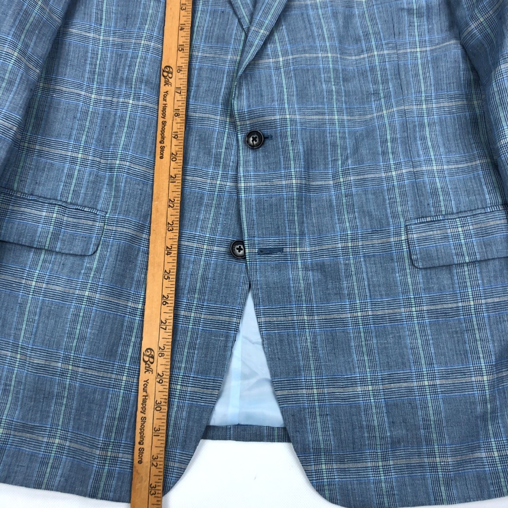 Tommy Hilfiger Tommy Hilfiger Sport Coat Blue Glen Check Linen Blend 46L 2-Button Notch Lapel Double-Vented Blazer Suit Jacket Mens Size 46R - 4 Thumbnail