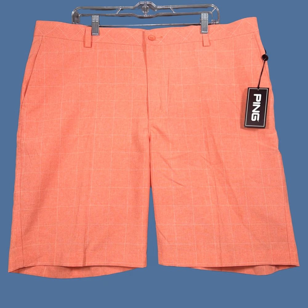 Vintage PING Golf Shorts Mens 40 (Fits 42) Salmon Plaid Performance Khakis Orange 42 Size US 42 / EU 58 - 1 Thumbnail