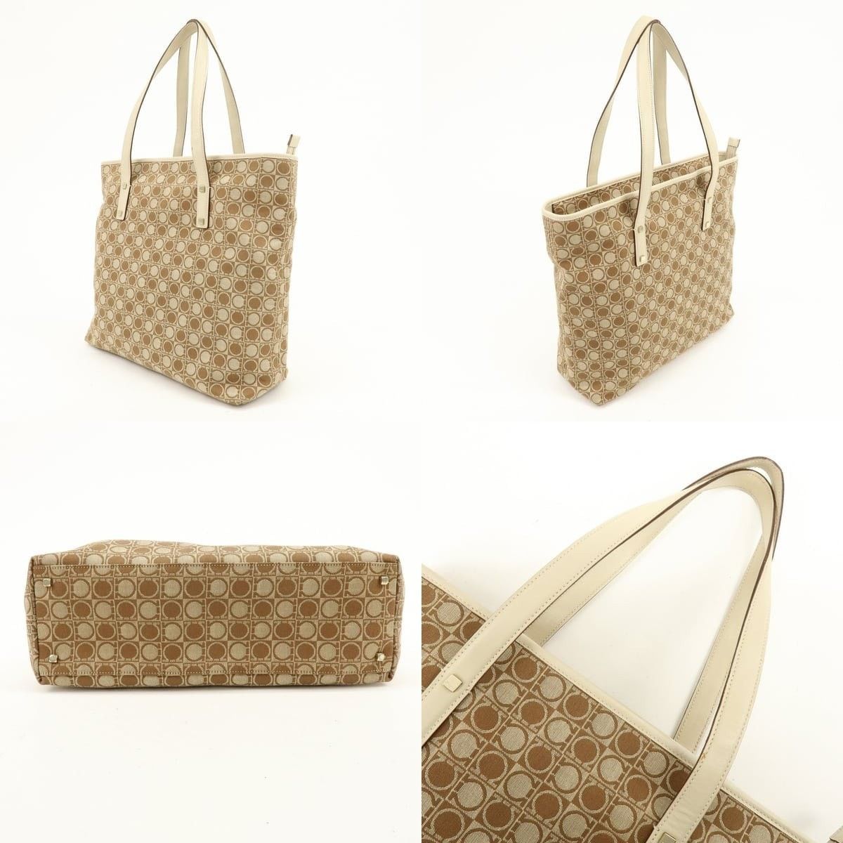 Salvatore Ferragamo Ferragamo Gancini Canvas & Leather Tote Tan Size ONE SIZE - 3 Thumbnail