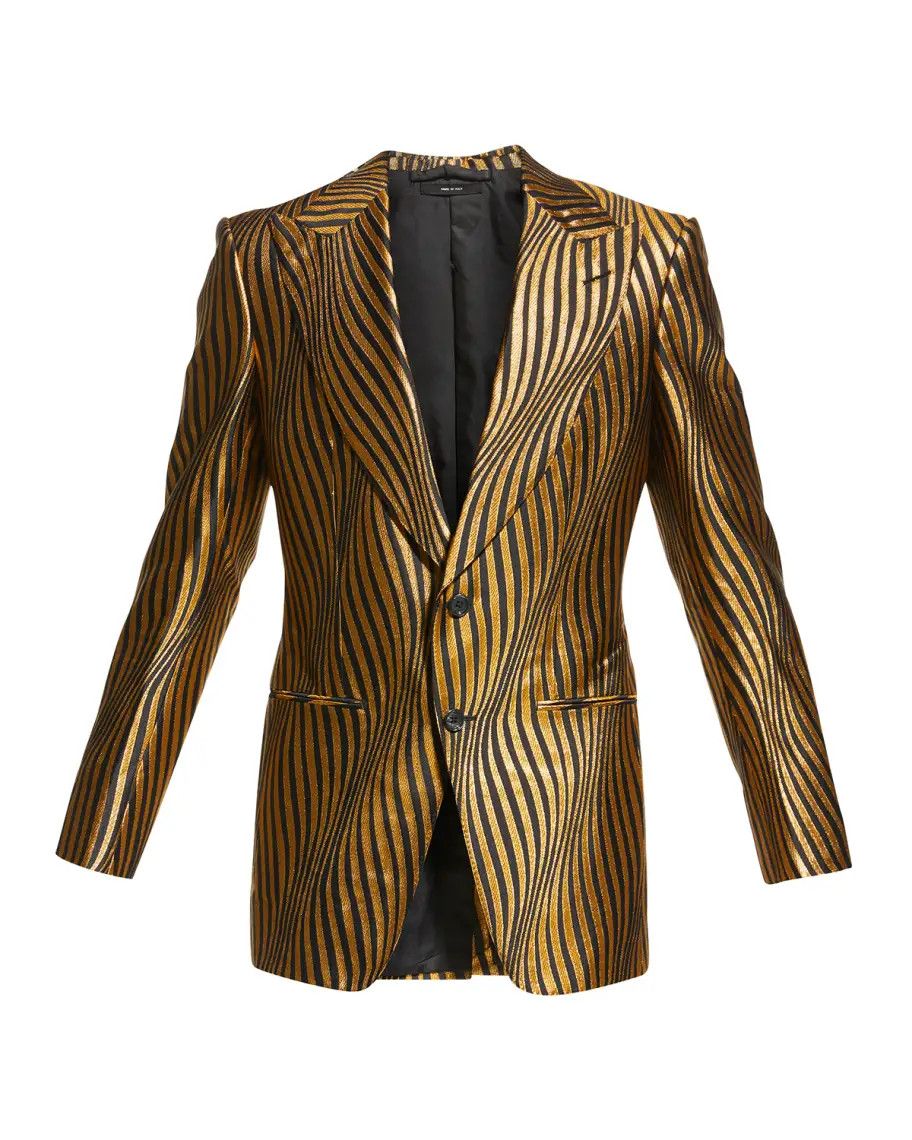 image of Tom Ford O1W1Db10124 Silk Blazer In Yellow Black, Men's (Size Large)
