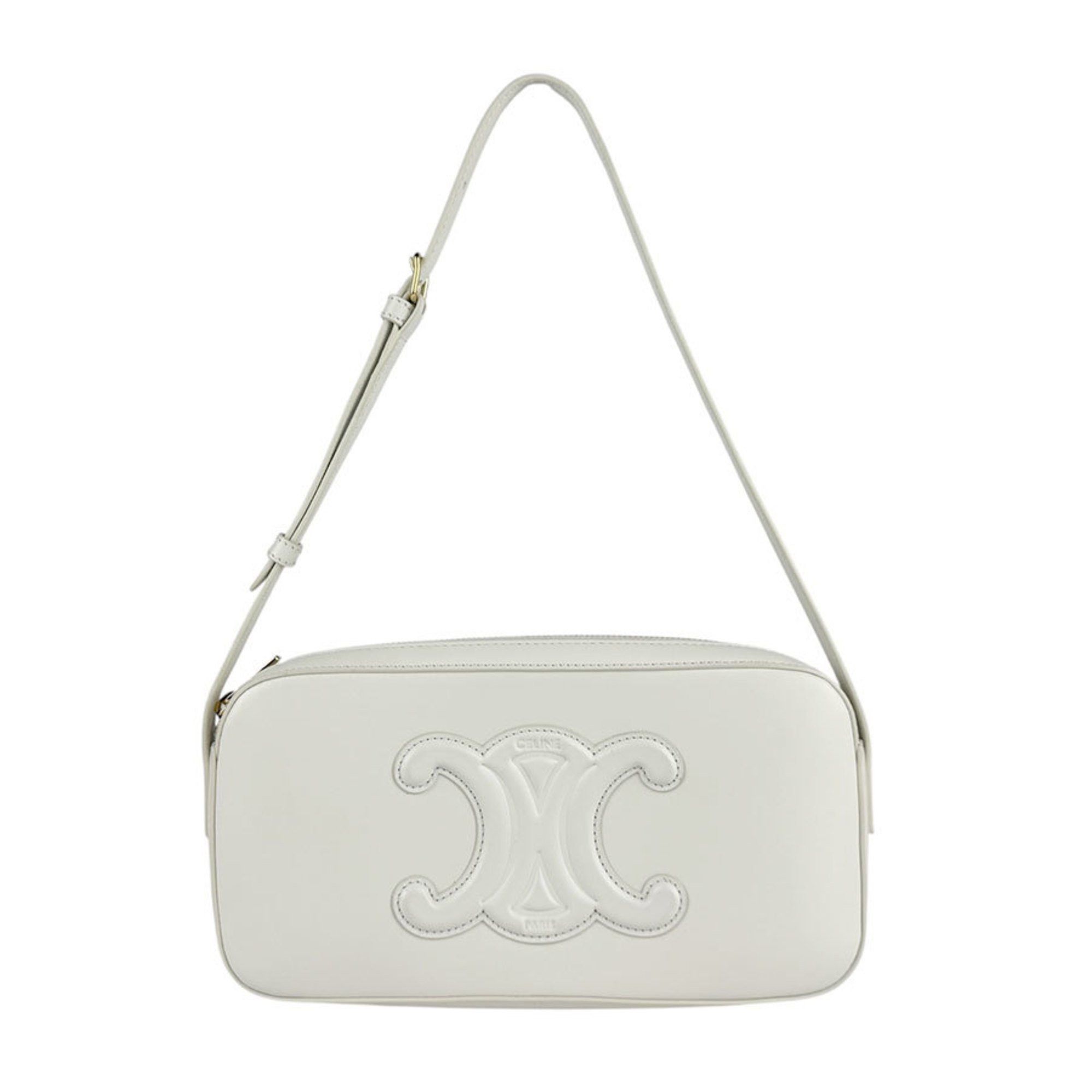 Celine Camera Shoulder Bag, Leather, White and Gold, Women's, Z6846